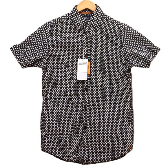 Monument Black with White Mini Skull Print Halloween Button Up Shirt Men’s Small - Picture 1 of 6